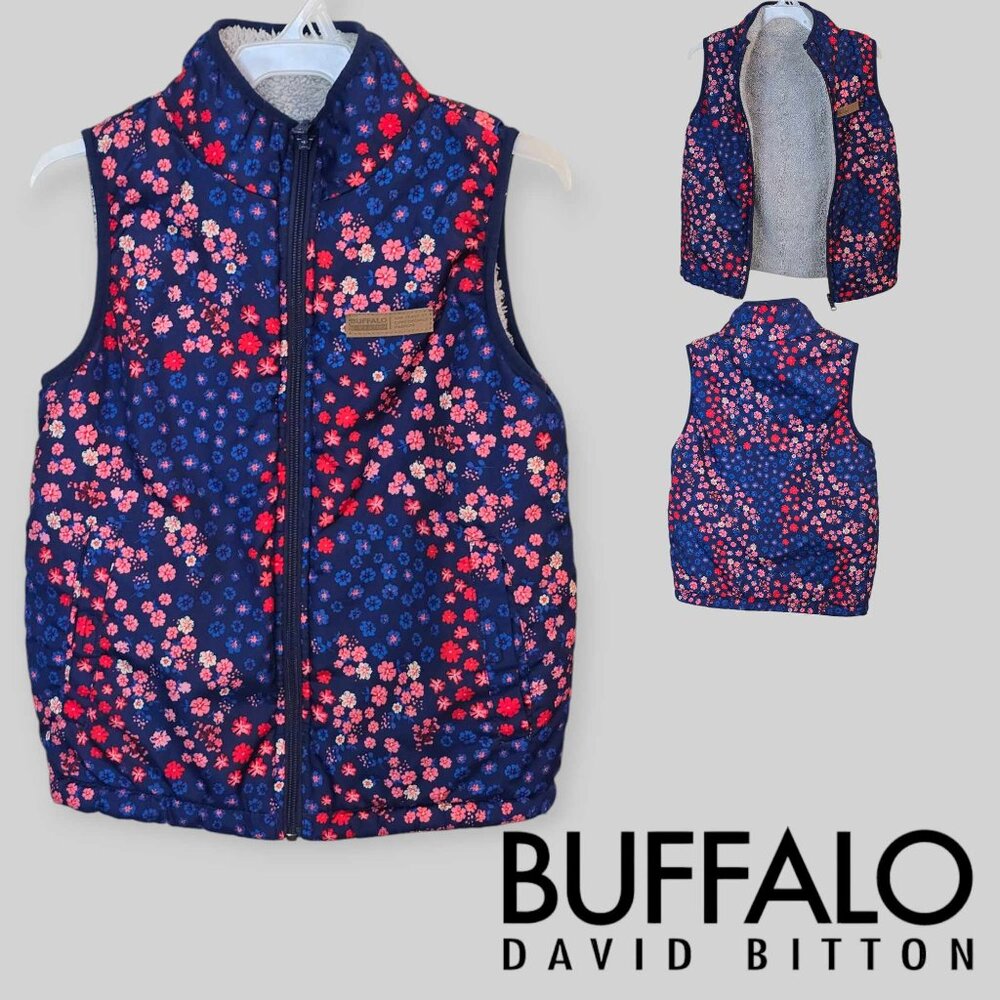 Buffalo David Bitton Reversible Girls Floral Sherpa Full Zip Vest Jacket M 7-8